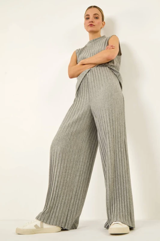 Image of Dusk Womens Pleated Wide Leg Stretch Trouser in Grey Size: 10 Grey Female 10