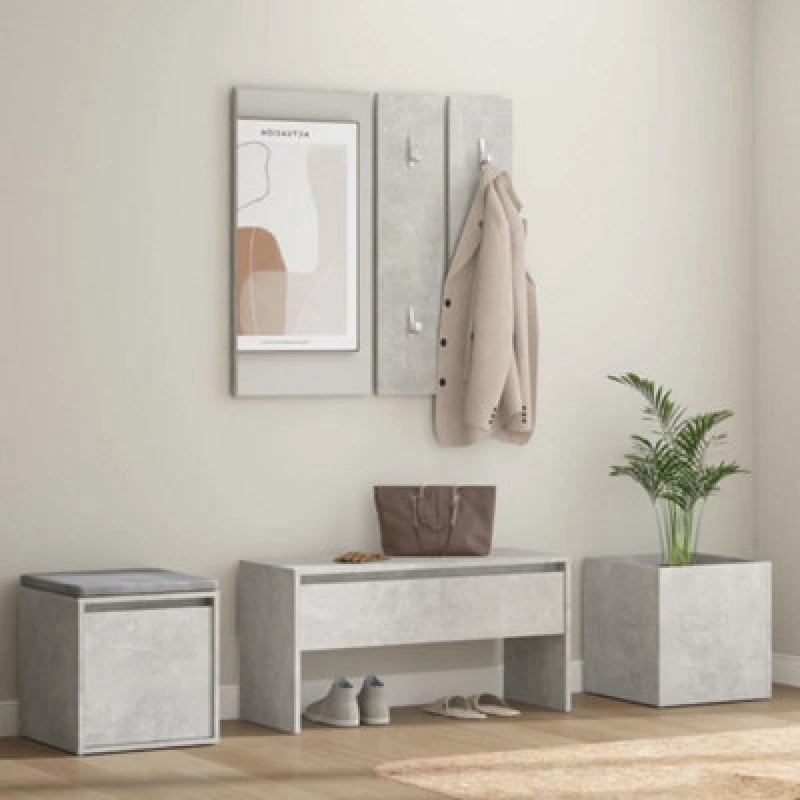 Image of VIDAXL Hallway Furniture Set Concrete Grey Engineered Wood Vidaxl 8720286661345