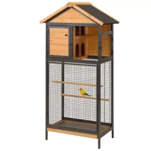 Image of PawHut Wood & Steel Aviary Bird Cage w/ Standing Pole Nest Slide-Out Tray