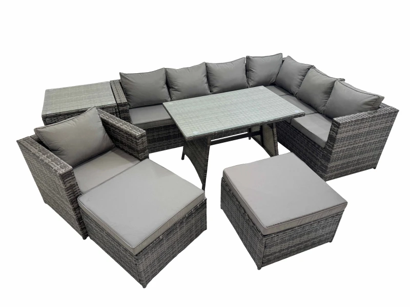 Image of Fimous Patio Furniture Sets with Dining Table Chair 2 Big Stools Side Table in Dark Grey Dark Grey Unisex