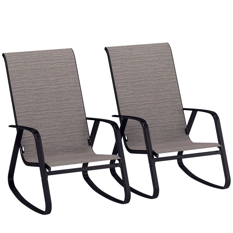 Image of Outsunny 2PCS Garden Rocking Chairs with Armrests - High Back - Light Brown TJ Hughes 5063603326156