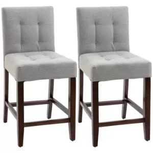 Image of HOMCOM Modern Fabric Bar Stools Set of 2, Thick Padding Kitchen Stool, Bar Chairs with Tufted Back Wood Legs, Grey