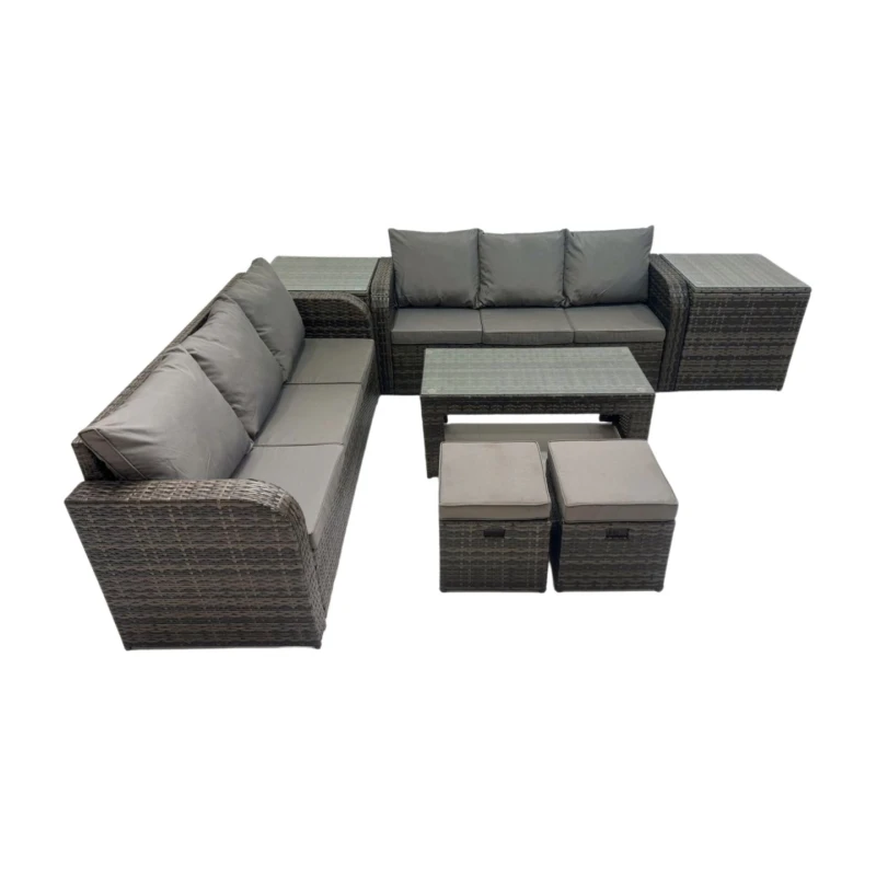Image of Fimous 3 Seater Sofa Coffee Table with 2 Side Tables 2 Small Footstools in Dark Grey Dark Grey Unisex