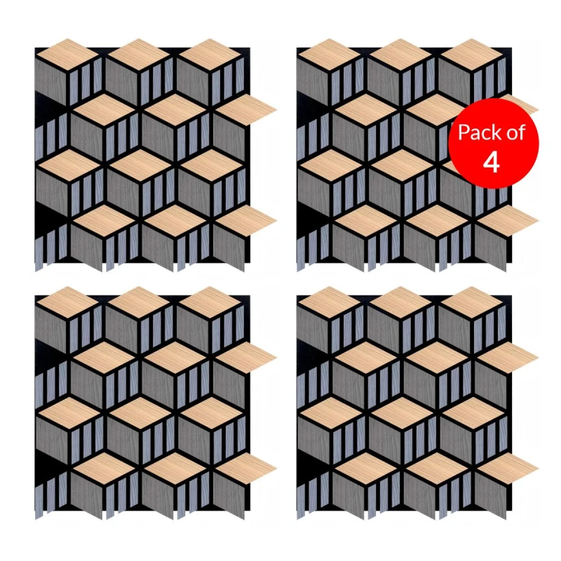 Image of ENER-J HexaCube Acoustic Wall Panel PET MDF Size 685 x 740mm (Pack of 4) in Dark Grey Dark Grey Unisex