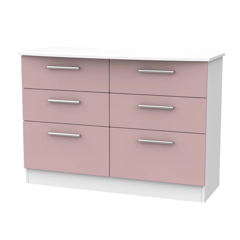 Image of Harrow 6 Drawer Wide Chest In Kobe Pink & White (Ready Assembled)