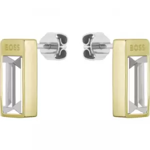 Image of Ladies BOSS Clia Light Yellow Gold IP Crystal Baguette Earrings