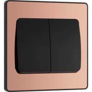 Image of BG Evolve Polished (Black Ins) Double Light Switch, 20A 16Ax, 2 Way, Wide Rocker in Copper Steel
