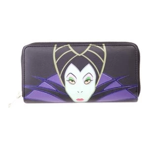 Image of Disney - Maleficent Character Face Unisex Purse Wallet - Black/Purple
