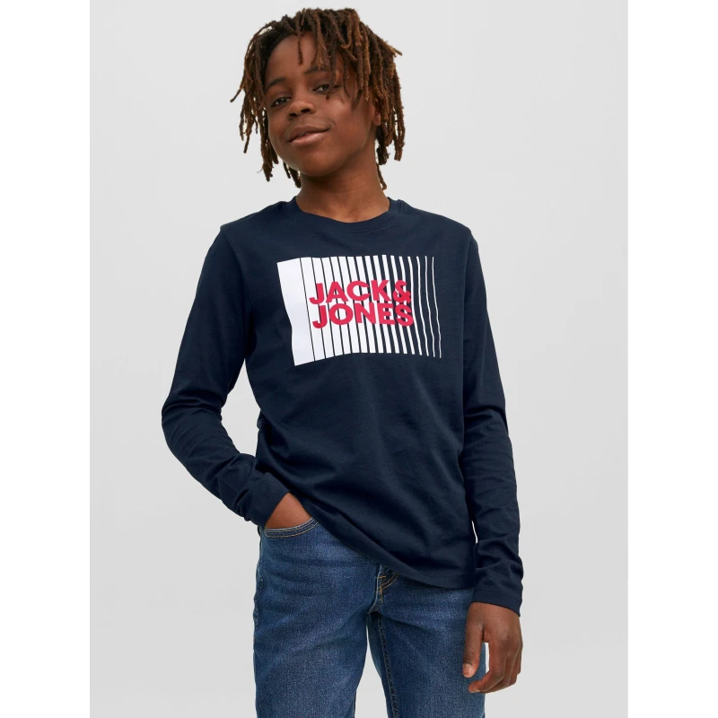 Image of Jack and Jones Logo Long Sleeve Tee Juniors - Blue Blue 11 - 12 Years