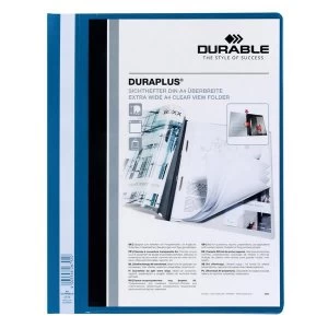 Image of Durable DURAPLUS A4 Quotation PVC Folder with Clear Title Pocket Blue Pack of 25 Folders