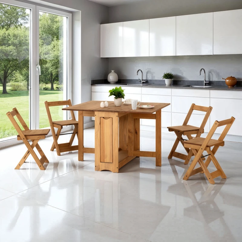 Image of Seconique Santos Butterfly Dining Set (X4 Chairs) Natural Wax