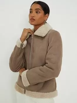 Image of Dorothy Perkins Front Zip Aviator - Taupe
