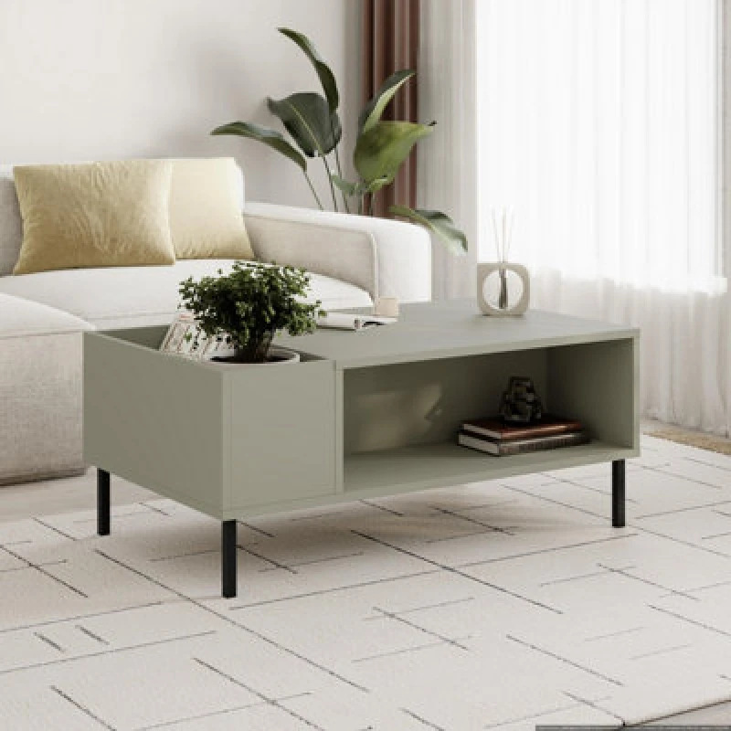 Image of Decortie Modern Coffee Table With Vertical Planter Shelf 100Cm Ash Green Metal Black, Green 8.68363E+12