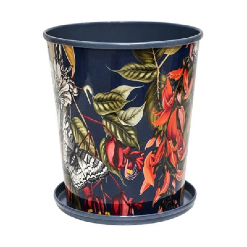 Image of Ivyline Kew Temperate House Planter With Saucer - Mild Steel - L16 X W16 X H18cm - Navy