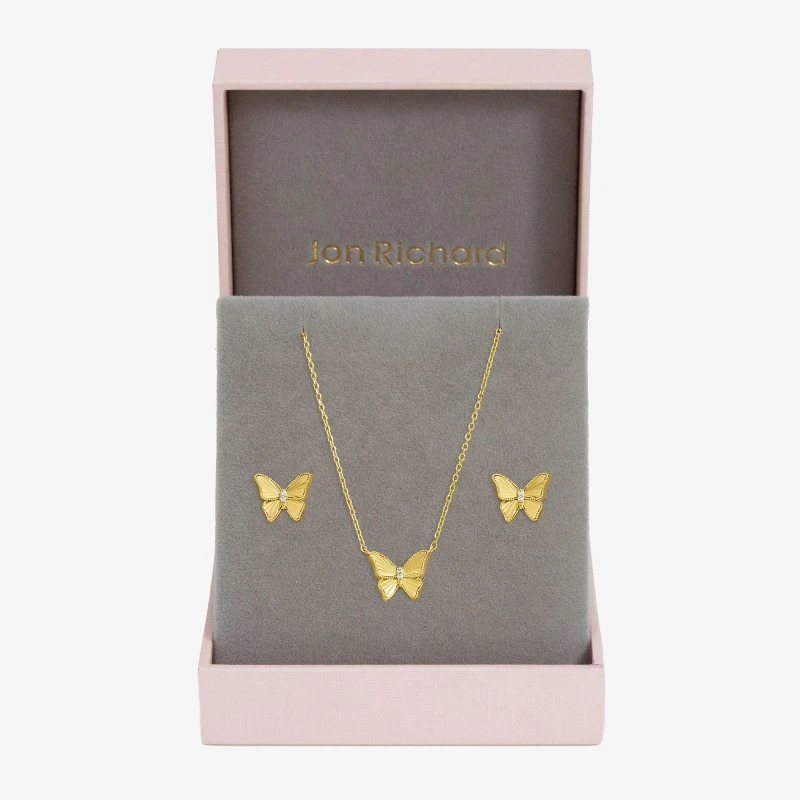 Image of Jon Richard Womens Gold Plated Diamond Cut Butterfly Set - Gift Box Gold Female One Size