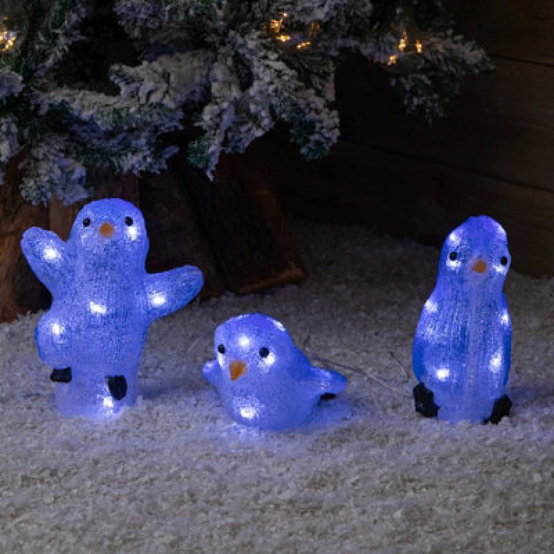 Image of Samuel Alexander 23Cm Set Of 3 Light Up Acrylic Christmas Penguins With 30 Ice White Leds