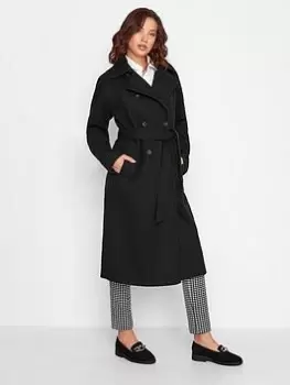 Image of Long Tall Sally Black Double Breasted Winter Trench, Black, Size 16, Women