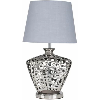 Image of Silver Lattice Vase Table Lamp With Lampshade - Grey - No Bulb