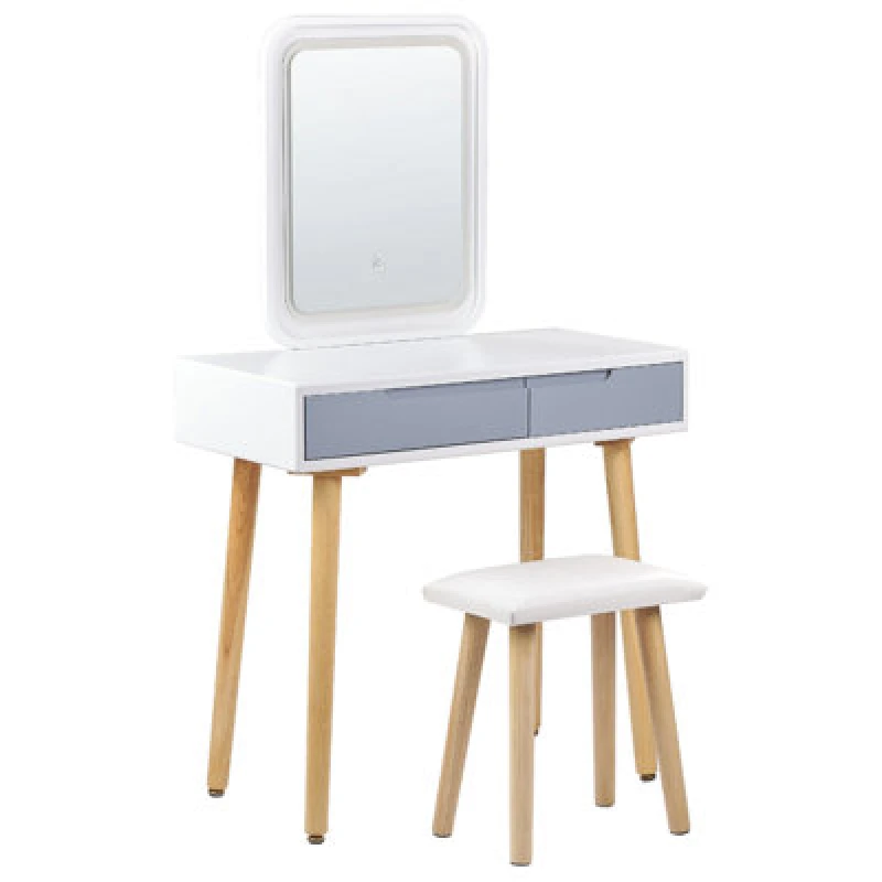 Image of Beliani Dressing Table With Mirror And Stool Dieppe LED White
