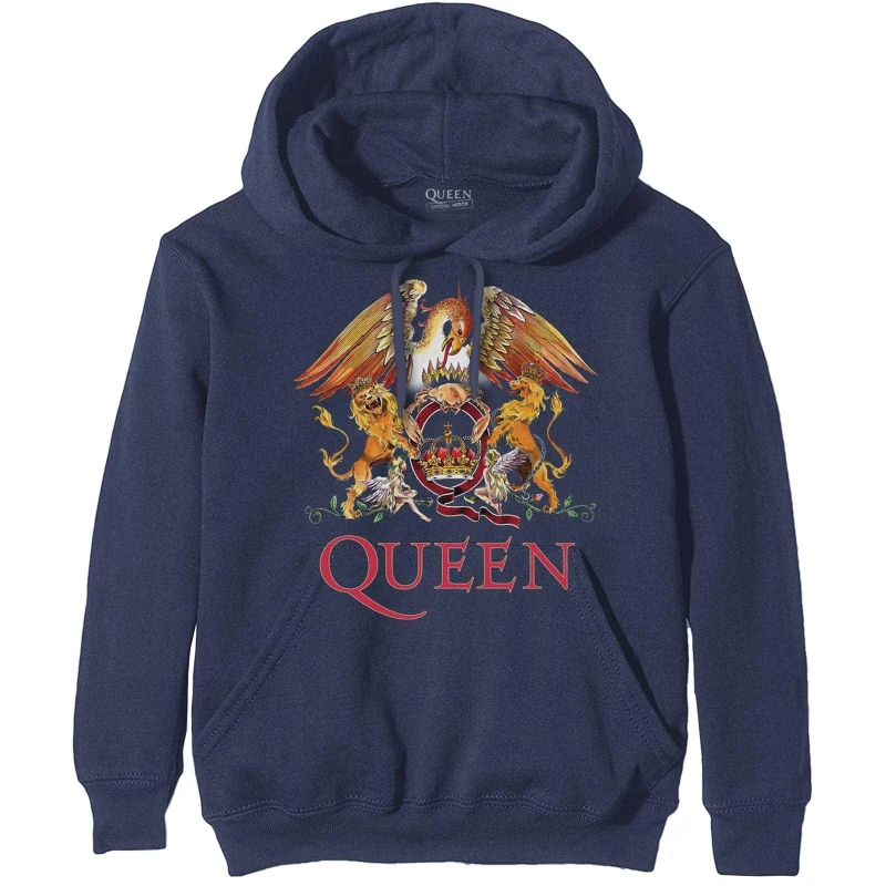 Image of Queen Queen Men Classic Crest Hoodie in Navy Size: large Navy L Male 5063238538054