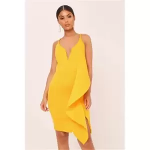 Image of I Saw It First Yellow Plunge Frill Front Bodycon Prom Dress - Yellow