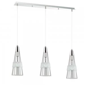 Image of Ceiling Pendant 3 Light E14 Linear Polished Chrome, Crystal