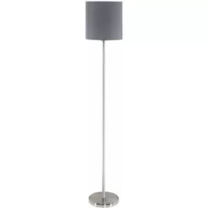 Image of Loops - Floor Lamp Light Satin Nickel Shade Grey Fabric Pedal Switch Bulb E27 1x60W