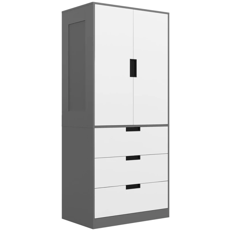 Image of HOMCOM 2 Door 3 Drawer Wardrobe Grey Wardrobe, Grey 831-621V00MX