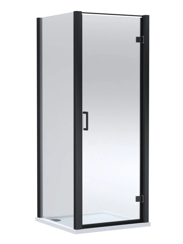 Image of Balterley Hinged Shower Door & Slip Resistant Tray: 900x900mm Matt Black/White in Black Unisex