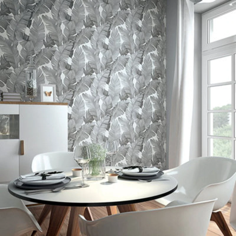 Image of Galerie The New Design Book Black/silver Palm Leaf Wallpaper Roll