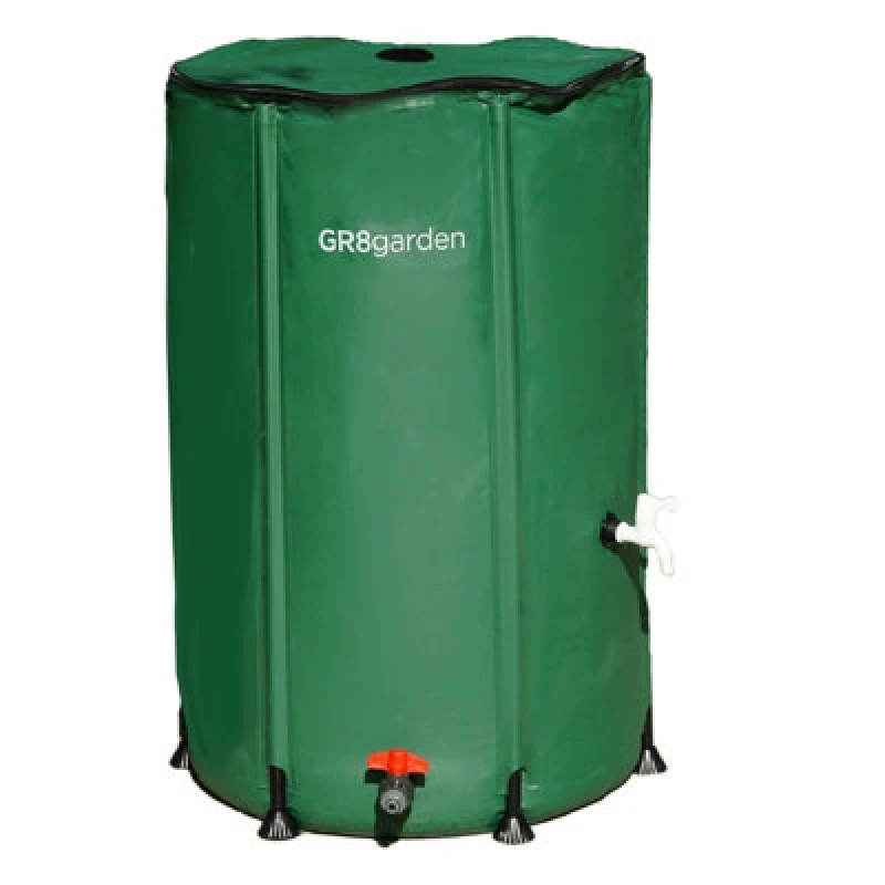 Image of Gr8 Garden Collapsible 250L PVC Garden Water Butt Portable Tank with Zipped Lid Drain Tap Green unisex