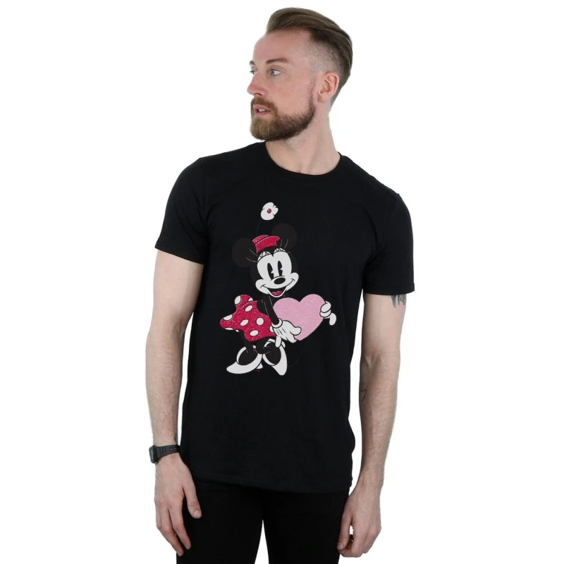 Image of Disney Men Minnie Mouse Love Heart T-Shirt in Black Size: Small Black S Male 5059114432363