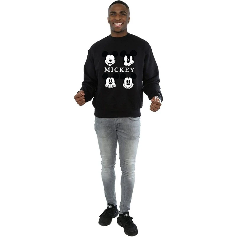 Image of Disney Men Four Heads Mickey Mouse Cotton Sweatshirt in Black Size: Small Black S Male 5063377446494