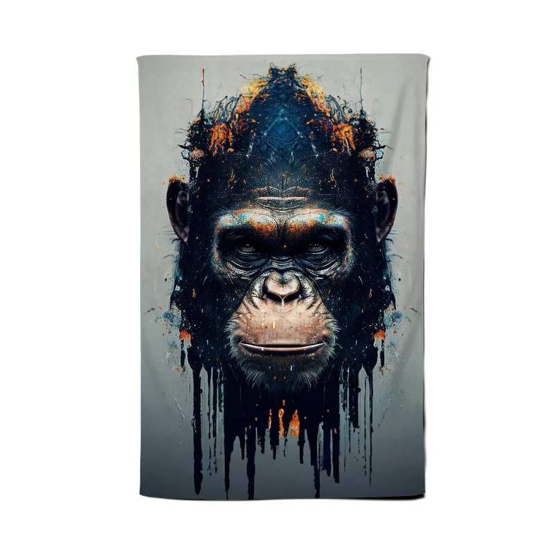 Image of Warren Reed - Designer Gorilla Face Splashart Tea Towel in Brown Brown Unisex