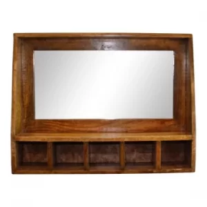 Image of Mango Wood Wall Shelf With Mirror & Storage Slots