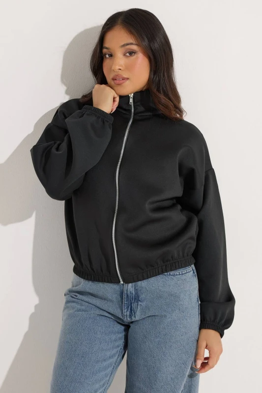 Image of PixieGirl Womens Petite Funnel Neck Jacket in Black Size: 10 Black Female 10