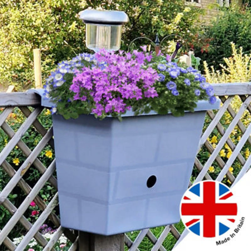 Image of You Garden Yougarden 4-In-1 Self Watering Go Illumiwell Planter, Light Grey, 3L Water Reservoir, Solar Fence Light, Garden Decor