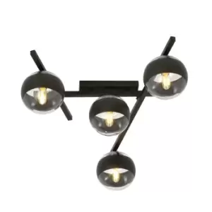 Image of Smart Black Globe Ceiling Light with Clear,Black Glass Shades, 4x E14