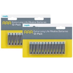 Image of Maplin Extra Long Life High Performance Alkaline AAA 1.5V Batteries x24 (2x 12 Pack)