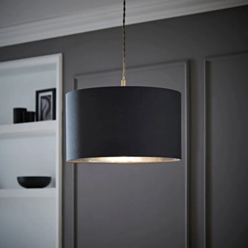 Image of ValueLights ValueLights Reni Charcoal with Metallic Chrome Inner Easy Fit Ceiling Lamp Shade Size: Medium Charcoal Medium Unisex 5016529270676