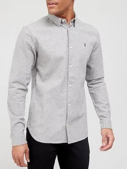 Image of AllSaints Mens Cotton Slim Fit Petrel Shirt, Grey, Size: XL