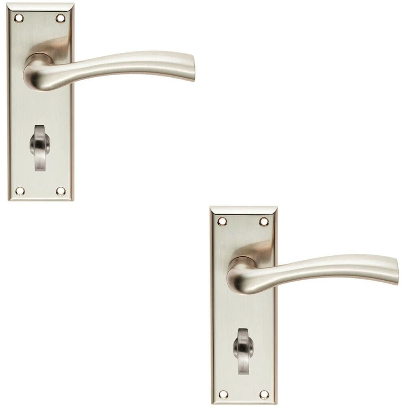 Image of Loops 2x Chunky Curved Tapered Handle on Bathroom Backplate 150 x 50mm Satin Nickel Metallics