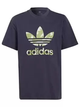 Image of adidas Originals Junior Boys Camo Trefoil T-Shirt, Navy/Camo, Size 7-8 Years