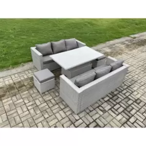 Image of Fimous 6 Seater Outdoor Light Grey Rattan Lounge Complete Sofa Set with Height Adjustable Table and Stool