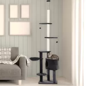 Image of PawHut Adjustable Height Floor-To-Ceiling Vertical Cat Tree with Carpeted Platforms, Condo, Sisal Rope Scratching Areas