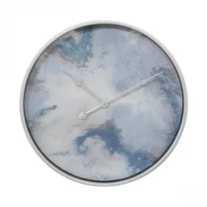 Image of Silver & Blue Metal Wall Clock with Abstract Face