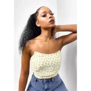 Image of Missguided Floral Chiffon Drape Bandeau Corset Top - White