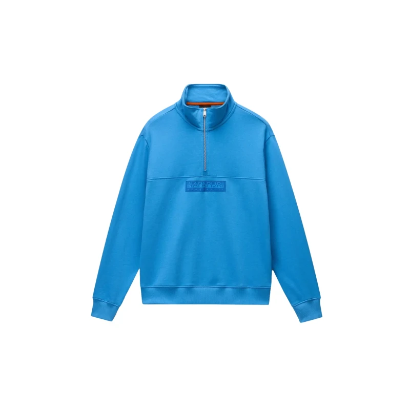 Image of Half Zip Sweatshirt in French Terry Napapijri Box Logo Bleu Male M