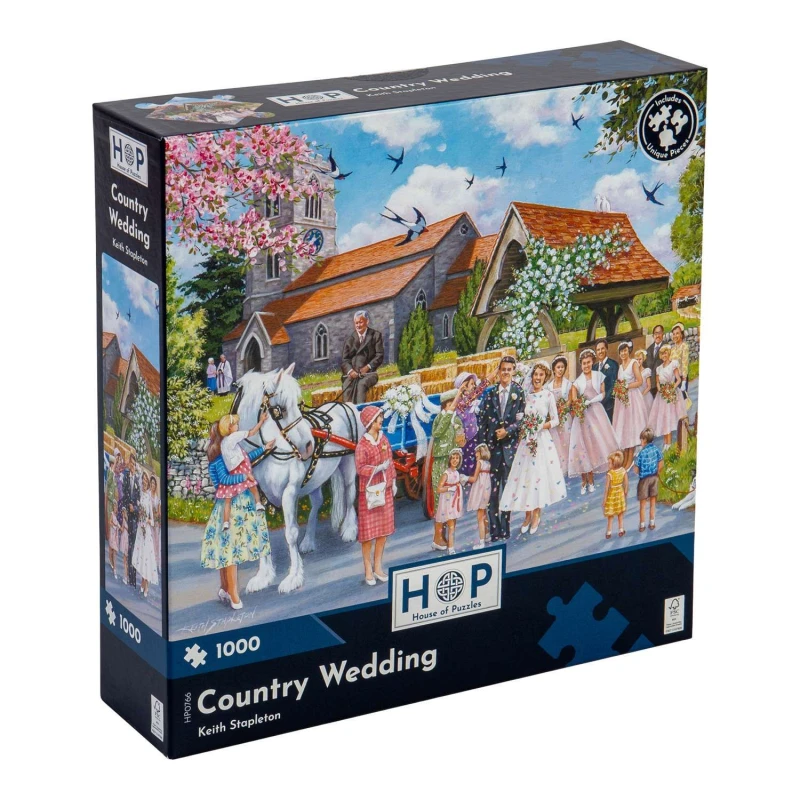 Image of The House Of Puzzles Country Wedding 1000 Piece Jigsaw Puzzle Size: 1000 Pieces Multicolor Unisex 1000 Pieces