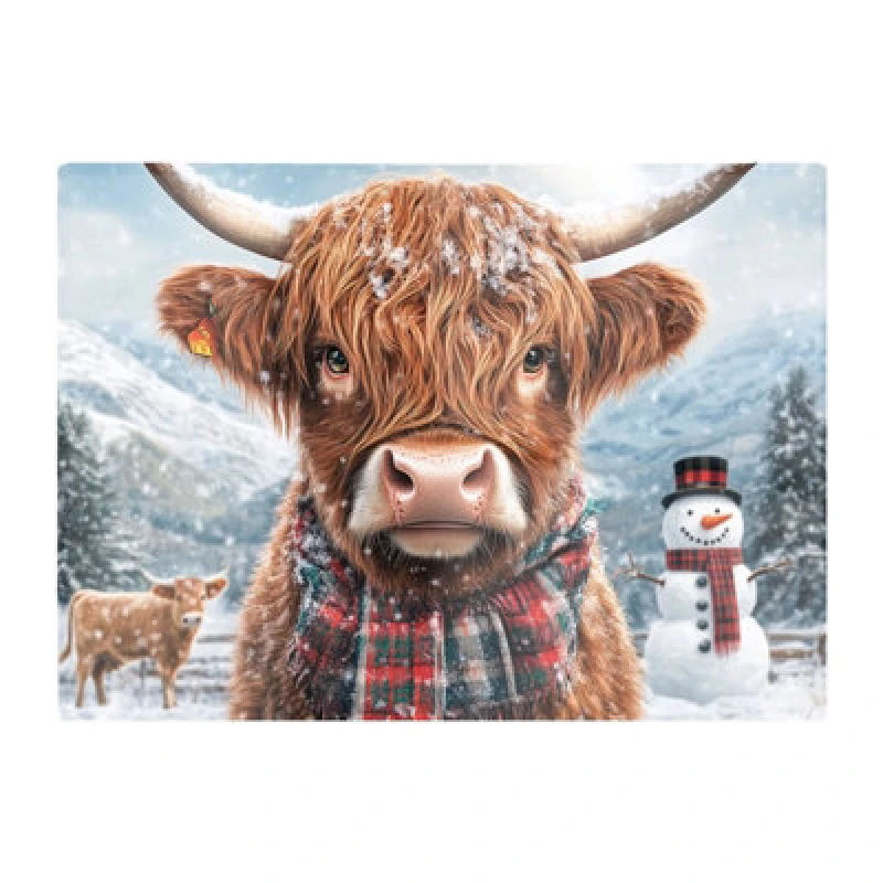 Image of Warren Reed Designer Snowy Highland Cow Chopping Board